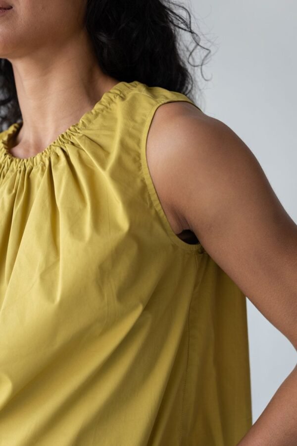 Organic Cotton Drawstring Blouse in Chartreuse