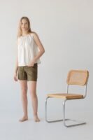 Organic Cotton Drawstring Blouse in Vanilla Mist